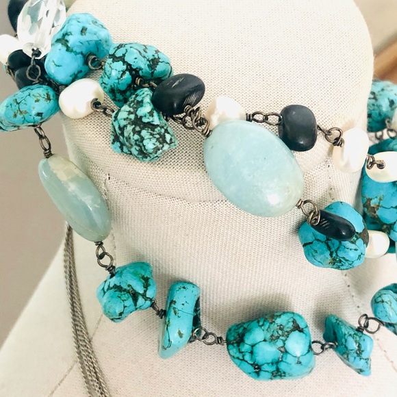 Vintage Turquoise nugget bracelet and necklace - Picture 5 of 11